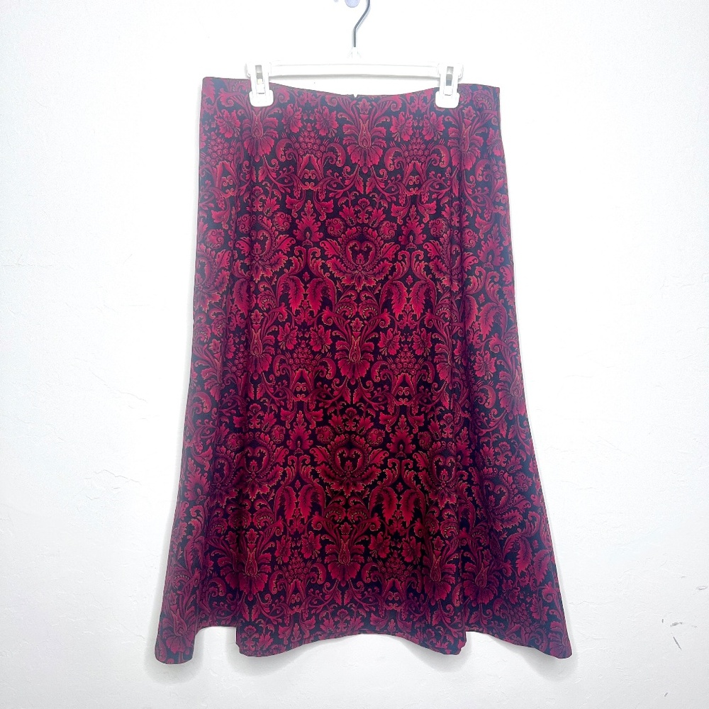 Christopher & Banks Damask Print Black and Red Skirt